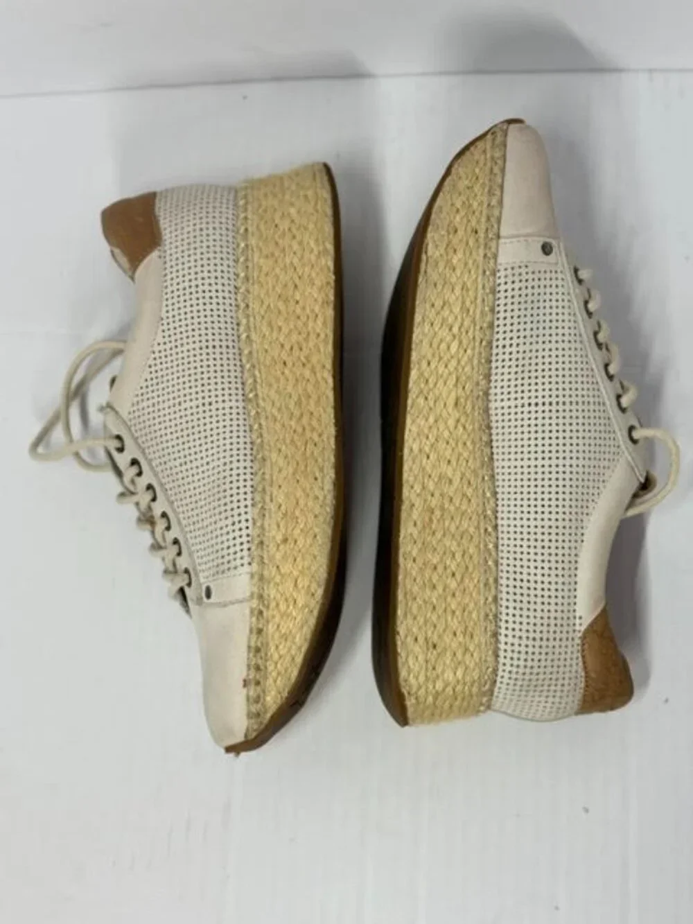 OTBT Beige Platform Espadrille Sneakers Perforated Leather Shoes Size 8.5